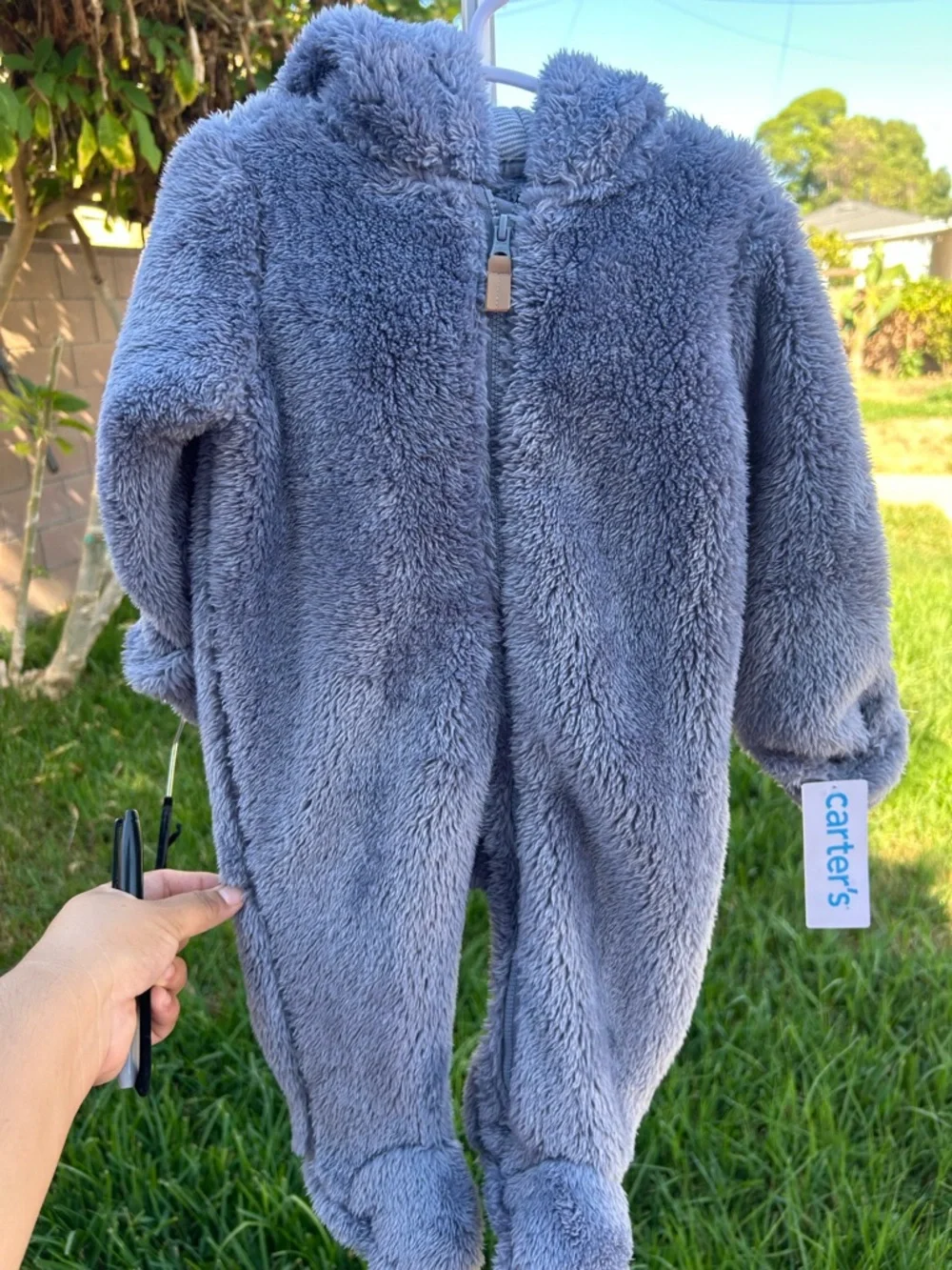 Carter's Plush Blue-Gray Bear Hooded Footed One-Piece